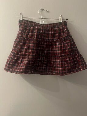 Falls Creek Black and Red Plaid Tiered Mini Skirt